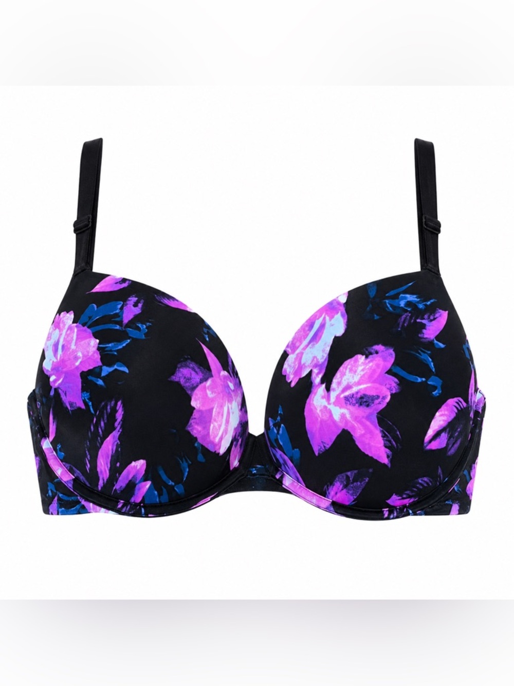PINK Victoria’s Secret Wear Everywhere Push Up Bra 34D Black Floral Padded